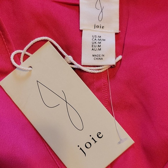 NWOT JOIE Satin Faux Wrap Ruched Dolman Sleeve peplum Blouse Pink Sz L, M - Picture 7 of 8